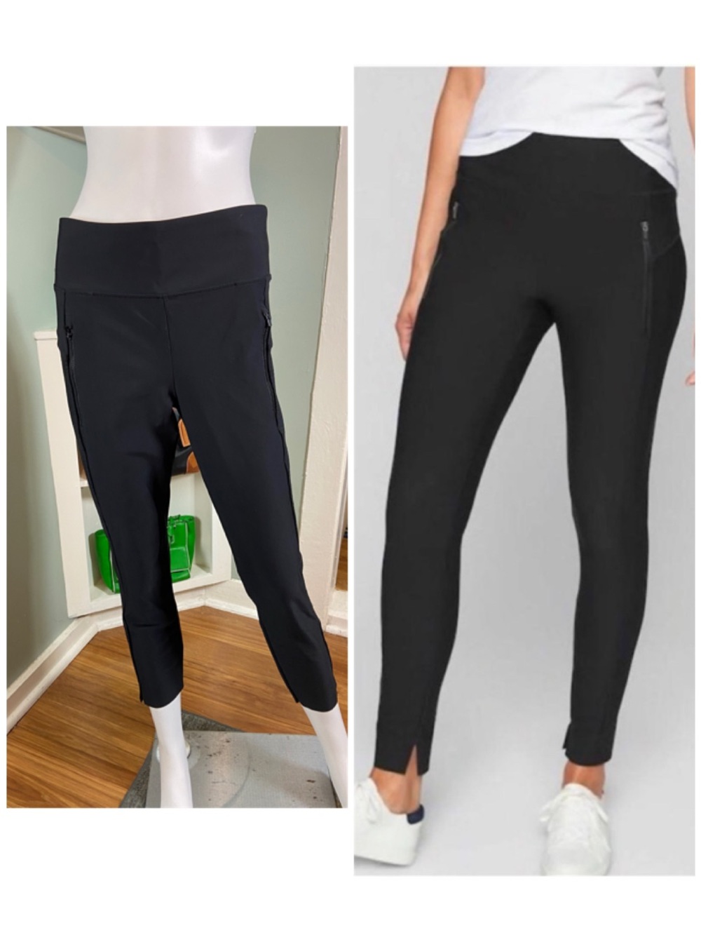 Athleta Stellar Skinny Black Ankle Zip Pants Leggings Cropped Medium M Joggers